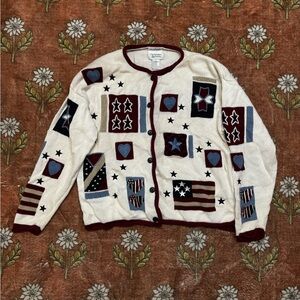 Vintage Christopher & Banks Americana Knit Embroidered Cardigan Size large